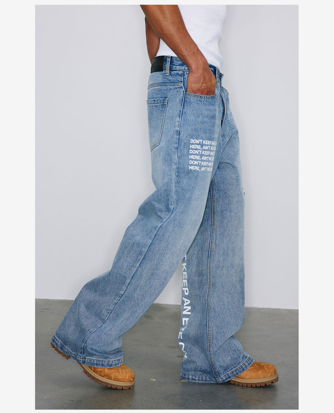 NOVACAM Washed Distressed Print Flared Jeans | Face 3 Face