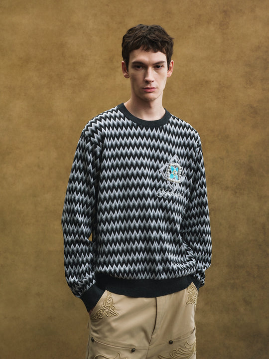 YADcrew Sequin Cross Flower Wave Pattern Knit Sweater | Face 3 Face