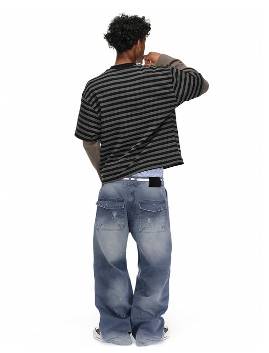 ANTIDOTE Destroyed Denim Blue Patchwork Work Pants | Face 3 Face