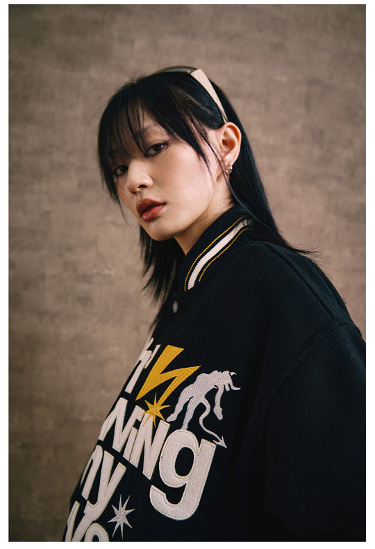 Remedy Lightning Embroidered Varsity Jacket | Face 3 Face