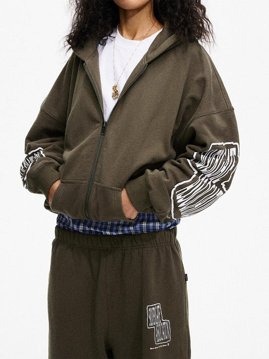 MHARF Army Green Vintage Zip-Up Hoodie | Face 3 Face