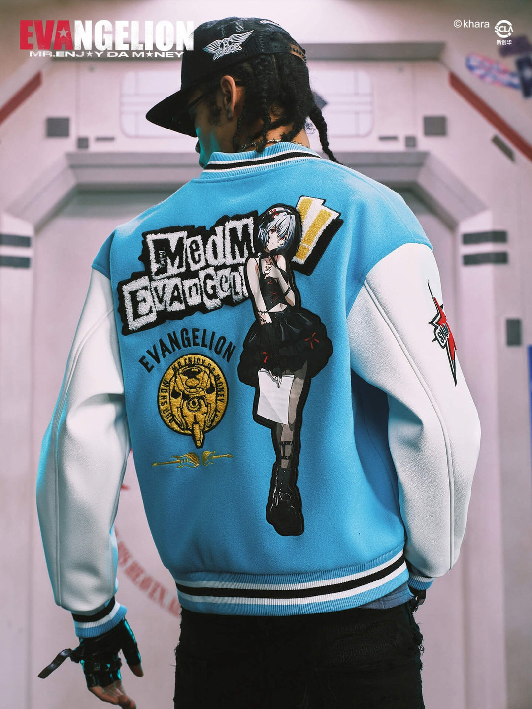 MEDM x EVA NEVER END Character Patch Detachable Velcro Patch Varsity Jacket | Face 3 Face