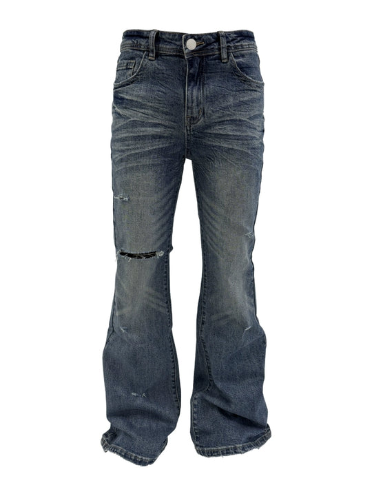 KARMANISTIC Washed Distressed Flared Jeans | Face 3 Face