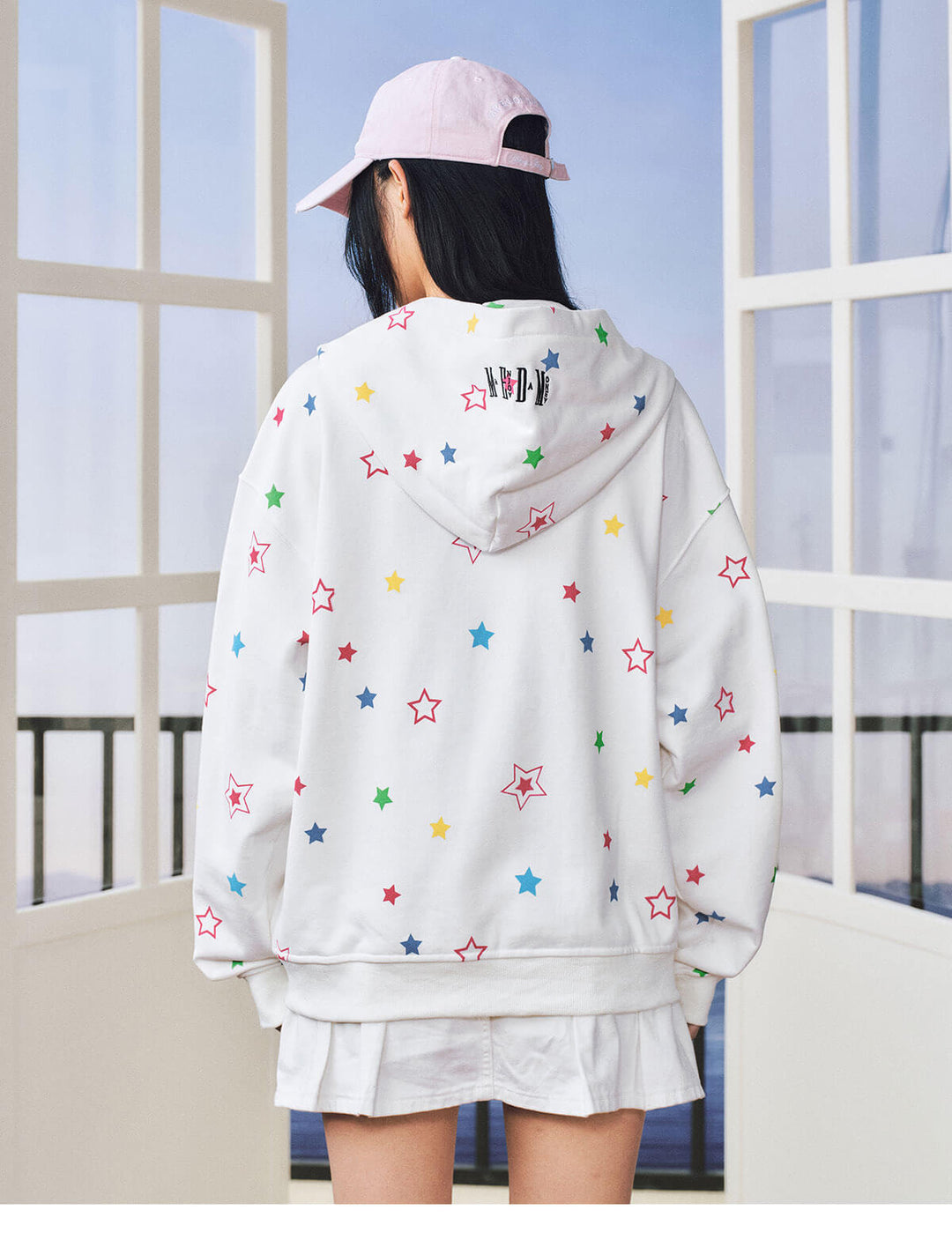 MEDM All Over Colorful Star Print Zip Up Hoodie | Face 3 Face