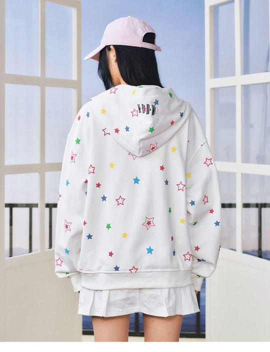 MEDM All Over Colorful Star Print Zip Up Hoodie | Face 3 Face