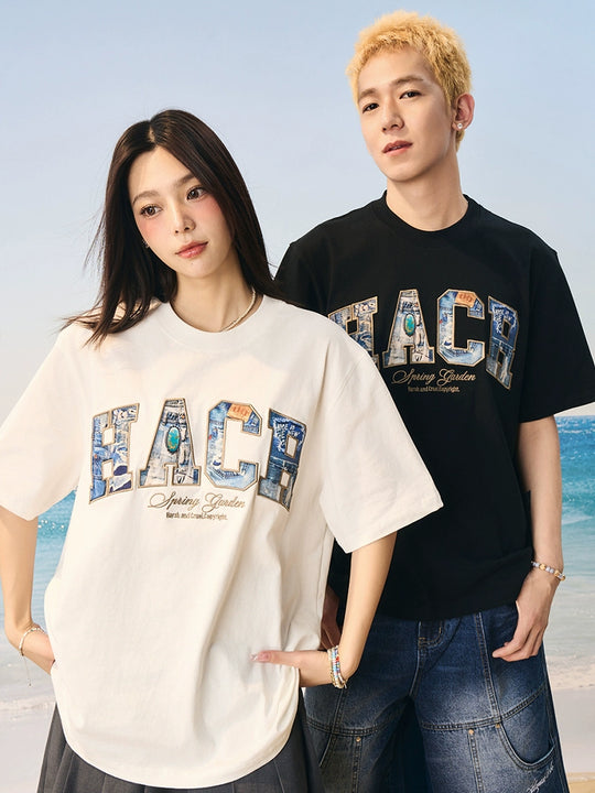 Harsh and Cruel HACR Turquoise Denim Patch Embroidered Tee | Face 3 Face