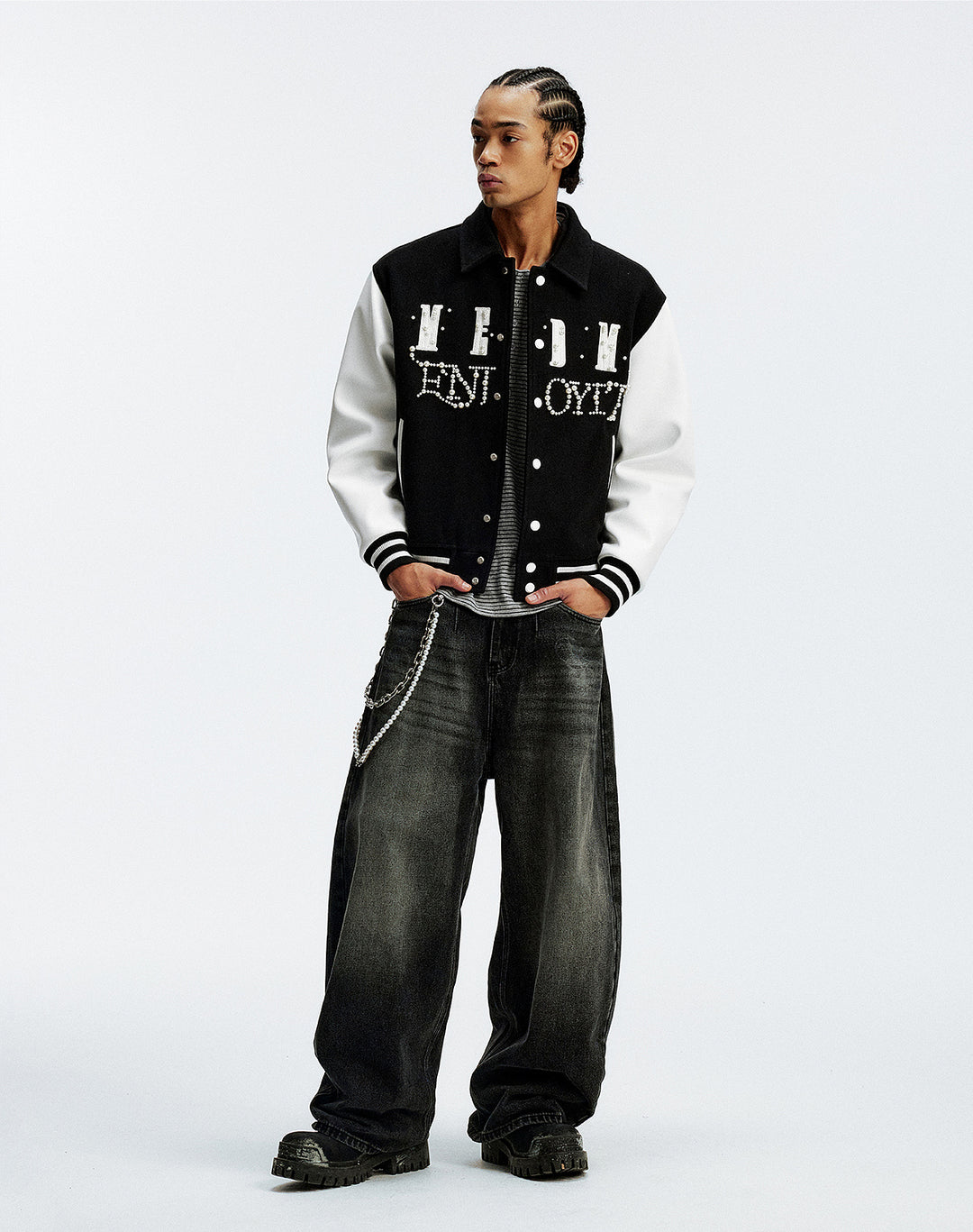 MEDM Pearl Logo Color Block Varsity Jacket | Face 3 Face