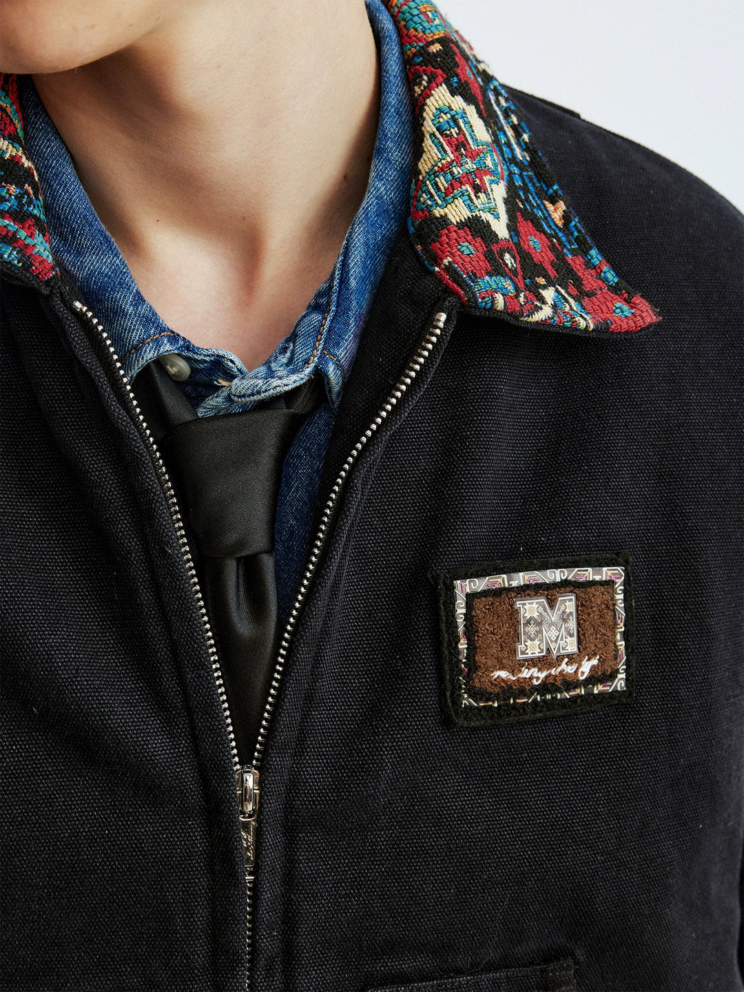 MEDM Ethnic Collar Patch Pocket Quilted Lined Work Jacket | Face 3 Face