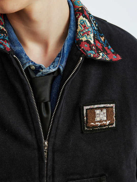 MEDM Ethnic Collar Patch Pocket Quilted Lined Work Jacket | Face 3 Face