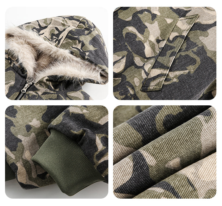 F3F Select Fur Lining Camouflage Hoodie Work Jacket | Face 3 Face