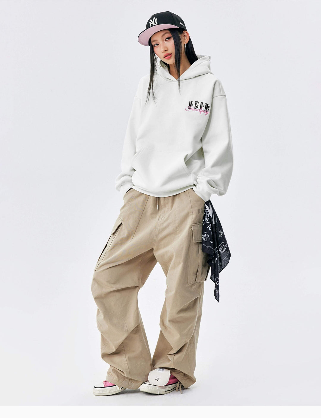 MEDM Basic One Point Embroidered Logo Oversized Hoodie | Face 3 Face