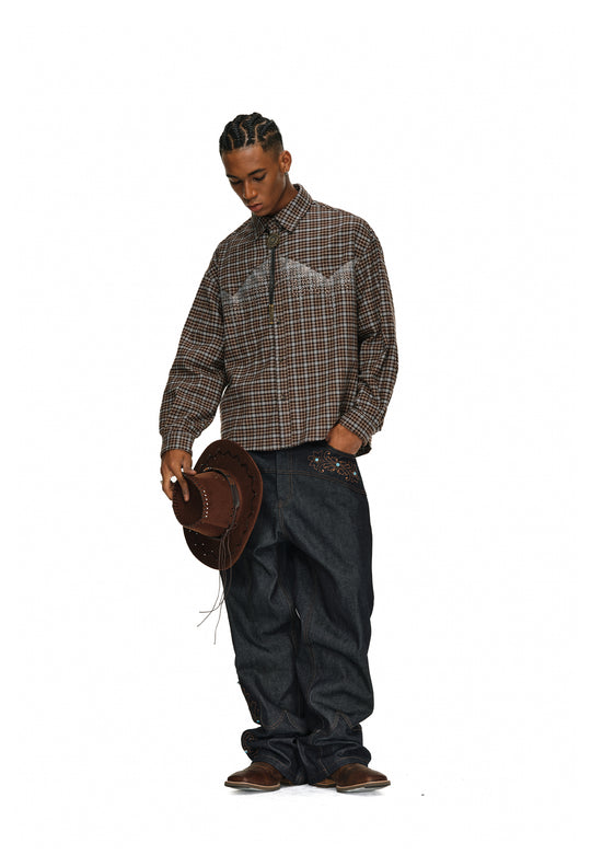 ANTIDOTE Turquoise Studded Embroidered Western Jeans | Face 3 Face