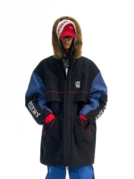 BLIND NO PLAN Color Block Fur Collar Coat | Face 3 Face