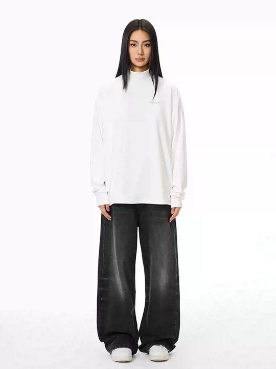 Achock Half High Neck Basic Logo Long Sleeve Tee | Face 3 Face