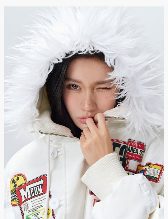 MEDM License Plate Patch Fur-Hooded MA-1 Bomber Jacket | Face 3 Face