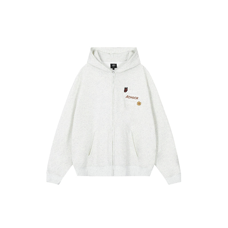 Achock Floral Patch Embroidered Zip Up Hoodie | Face 3 Face