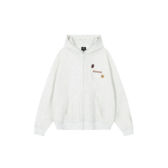 Achock Floral Patch Embroidered Zip Up Hoodie | Face 3 Face