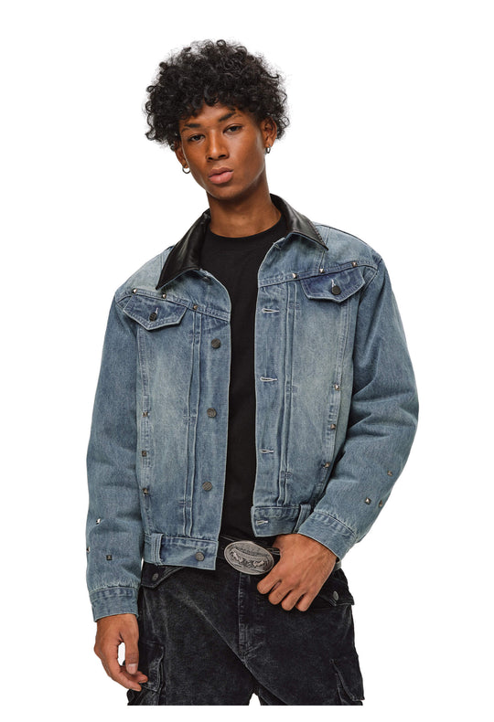 ANTIDOTE Rivet Studded Fleece Lined Denim Jacket | Face 3 Face