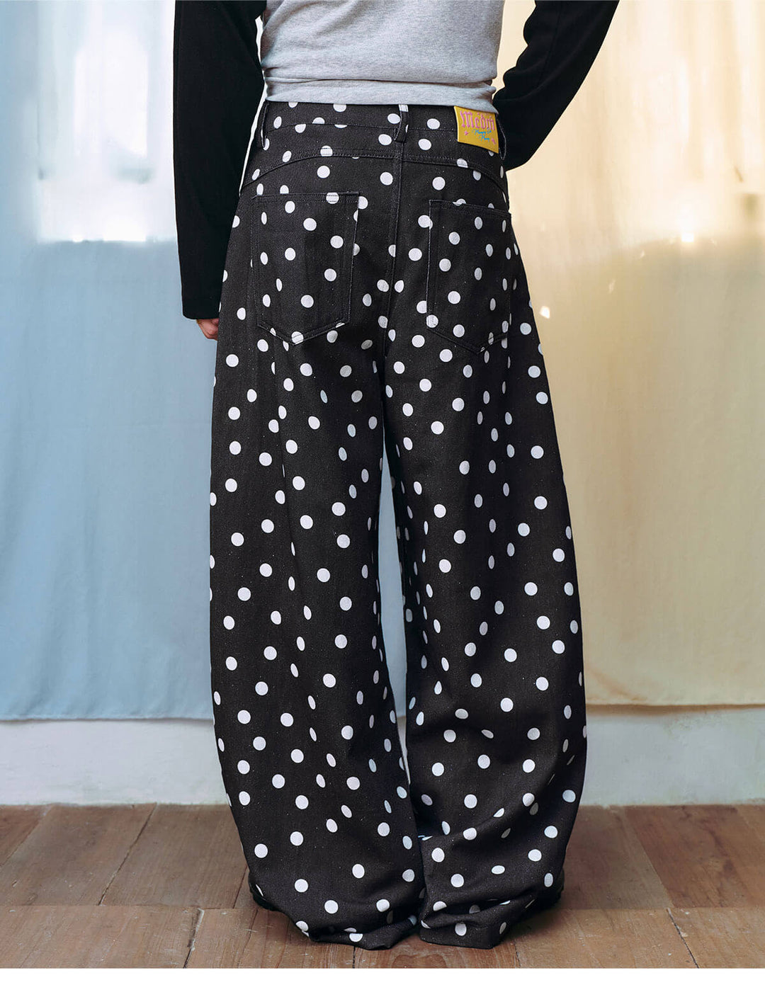 MEDM All Over Polka Dot Print Curved Baggy Pants | Face 3 Face