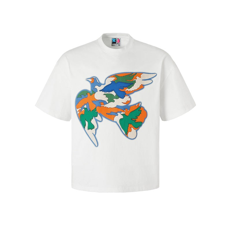 YADcrew Peace Dove Embroidered Pellet Foam Printed Tee