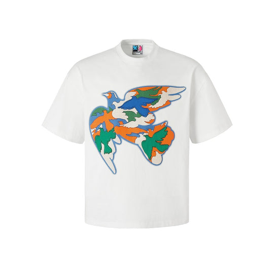 YADcrew Peace Dove Embroidered Pellet Foam Printed Tee