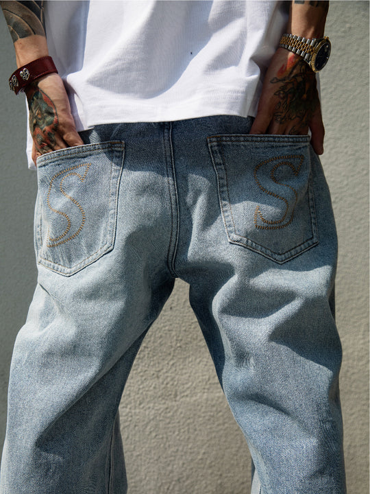 S45 Embroidered Basic Washed Jeans | Face 3 Face