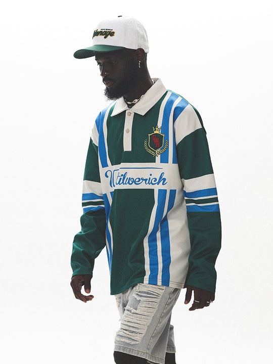 UNTILWERICH Color Blocking Striped Long Sleeve Polo Jersey | Face 3 Face