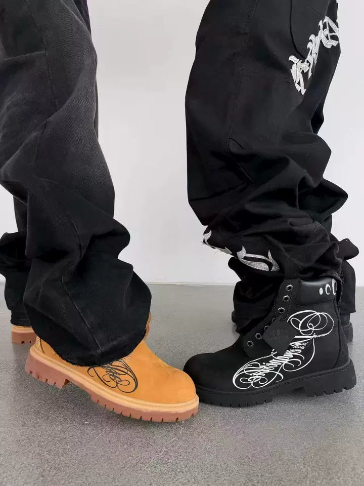 KARMANISTIC Nubuck Leather Embroidered Work Boots | Face 3 Face