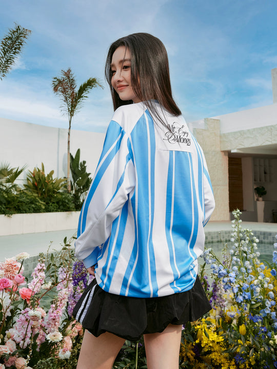 MEDM Rhinestone Logo Striped Soccer Jersey | Face 3 Face