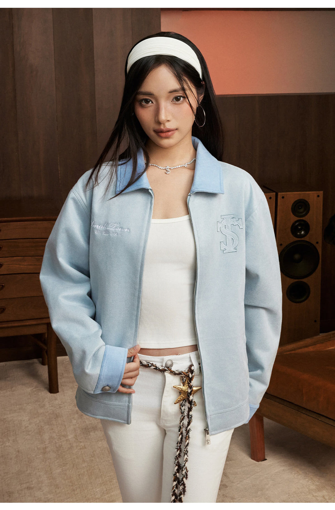 Small Town Kid Faux Suede Logo Patch Work Jacket | Face 3 Face