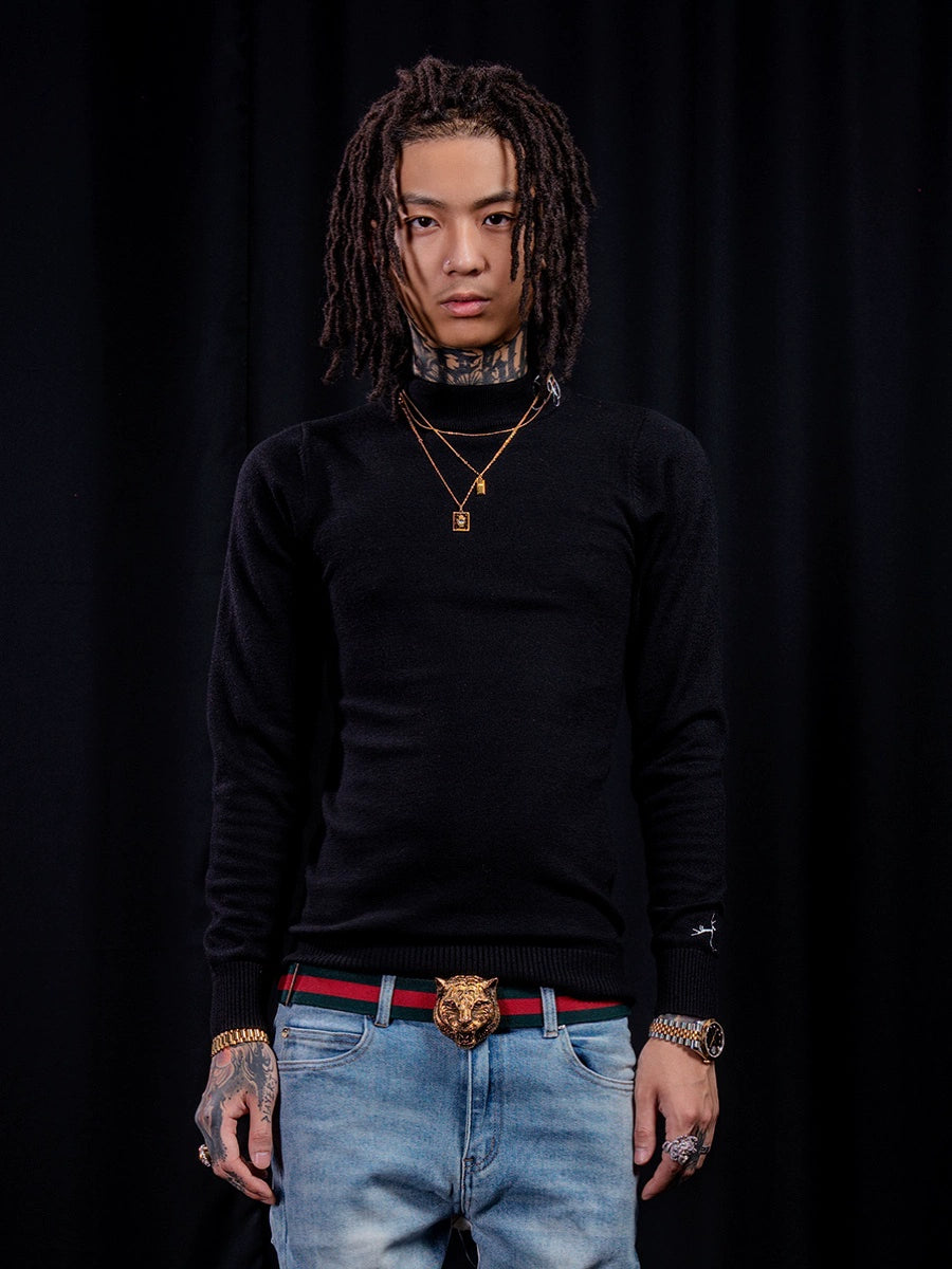 TGFCLUB Embroidered Half Turtleneck Slim Fit Knit Sweater | Face 3 Face