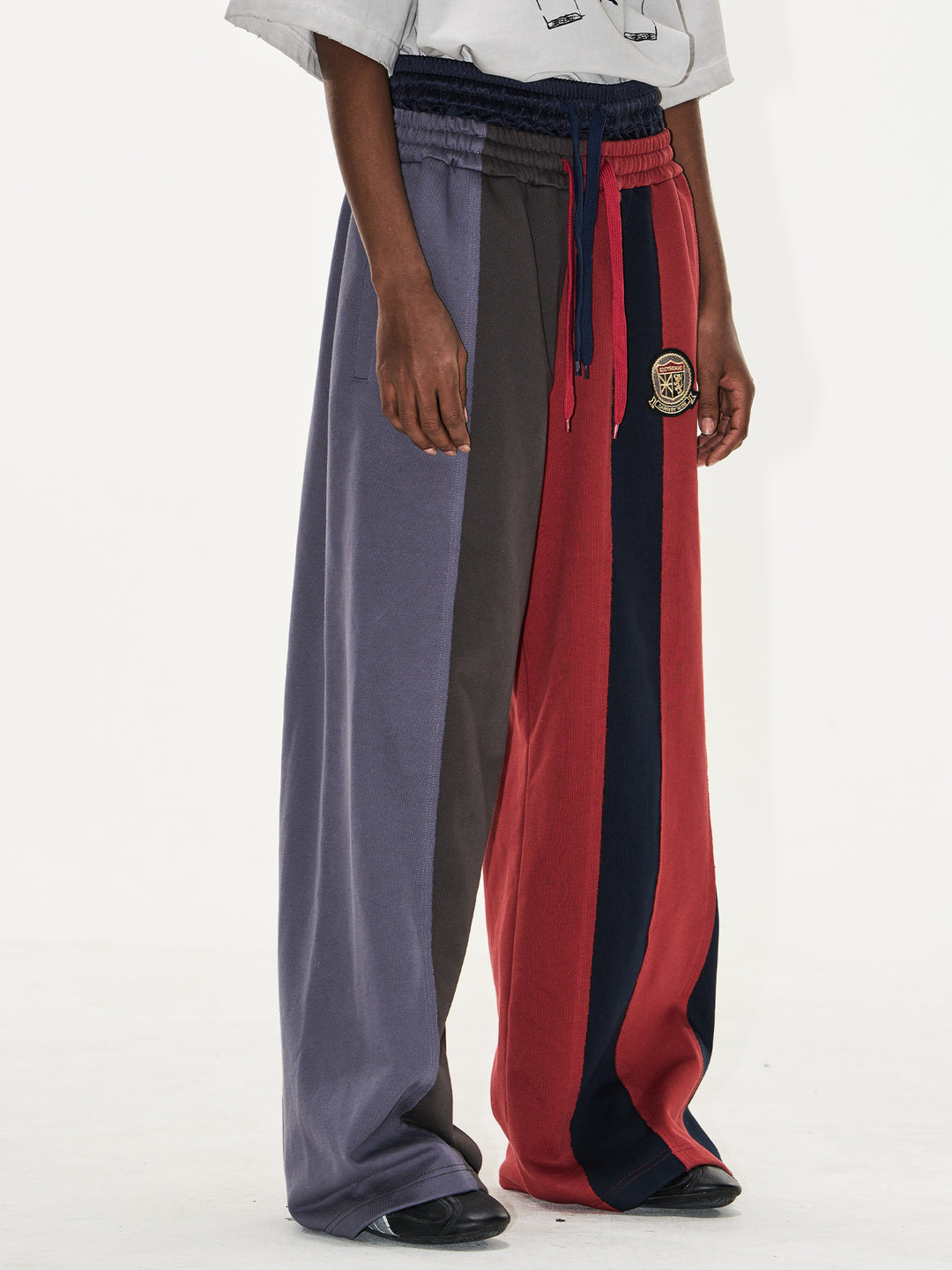 Double-Waist Color-Blocked Patchwork Sweatpants | Face 3 Face