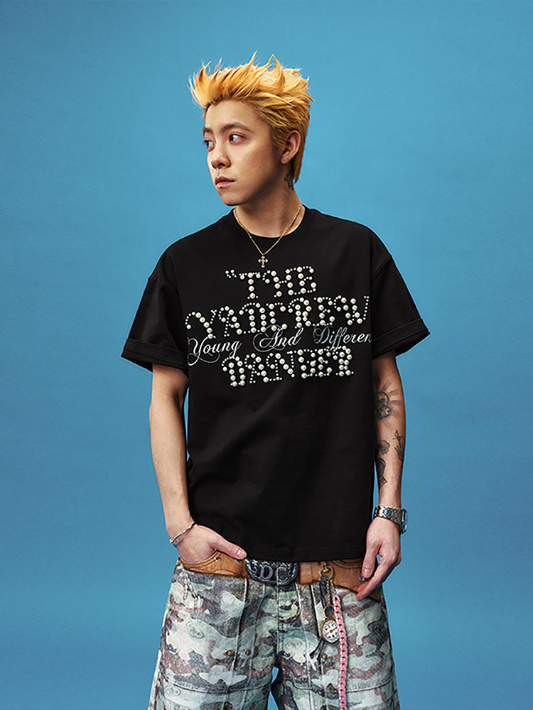 YADcrew Pearl Typography Logo Embroidered Tee | Face 3 Face