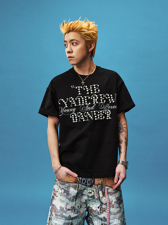 YADcrew Pearl Typography Logo Embroidered Tee | Face 3 Face