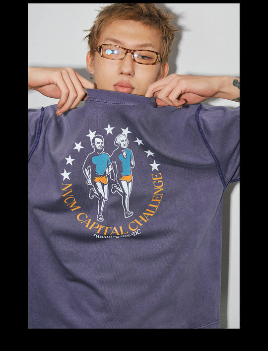 NOVACAM Running Graphic Print Washed Short Sleeve Tee | Face 3 Face