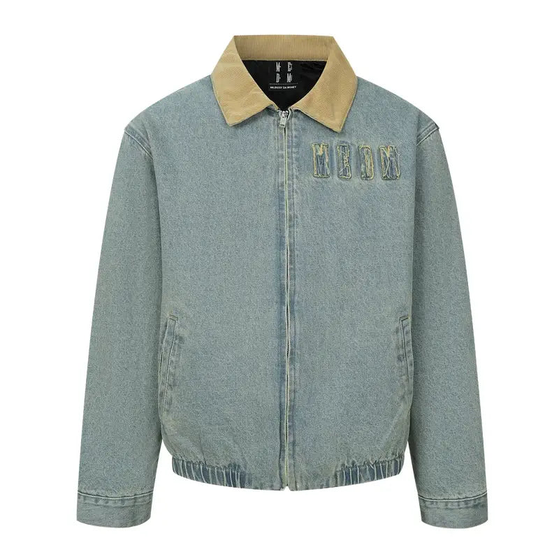 MEDM Corduroy Collar Washed Denim Jacket | Face 3 Face