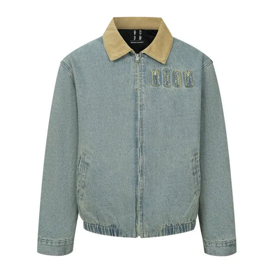 MEDM Corduroy Collar Washed Denim Jacket | Face 3 Face