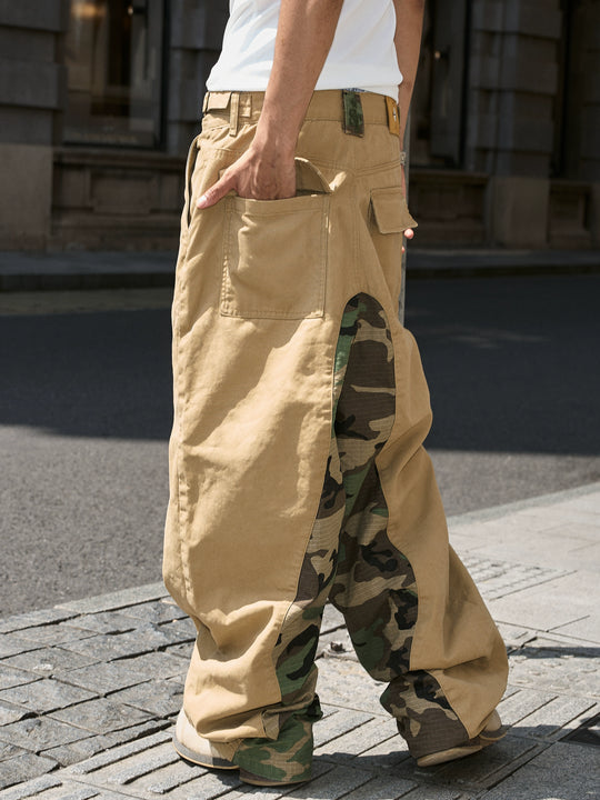 STEEPC Khaki Camouflage Patchwork Baggy Work Pants | Face 3 Face