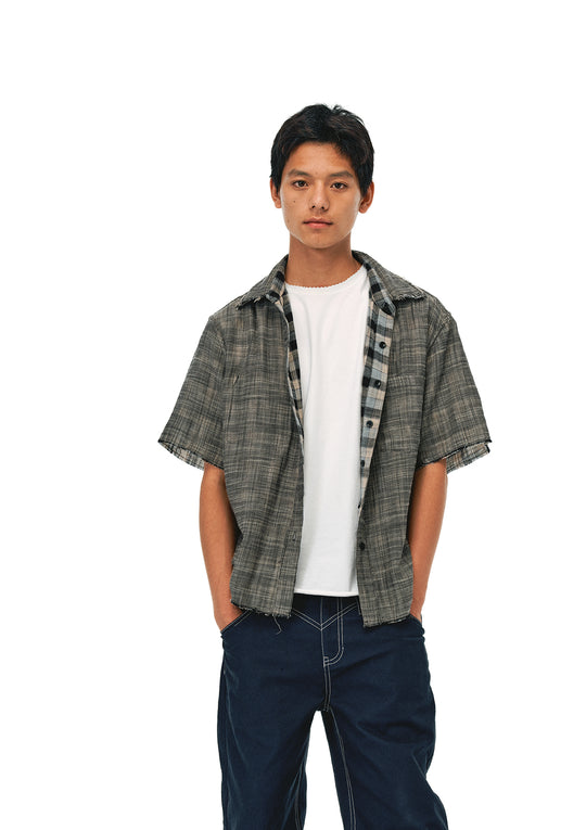 EVILKNIGHT(EK) Striped Plaid Reversible Short Sleeve Shirt | Face 3 Face