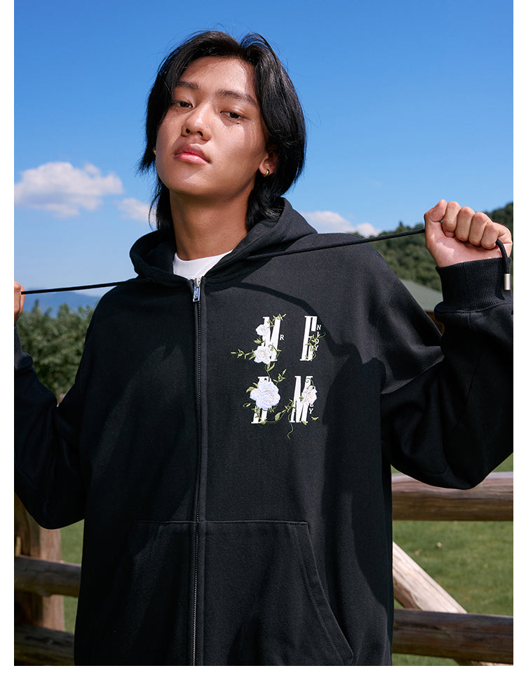 MEDM Flower Logo Embroidered Zip-Up Hoodie | Face 3 Face
