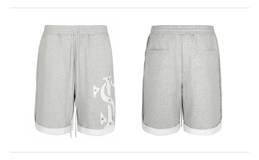 Small Town Kid Patch Studded Sweat Shorts | Face 3 Face