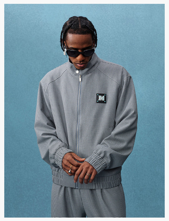 MEDM Houndstooth Leather Logo Track Jacket | Face 3 Face