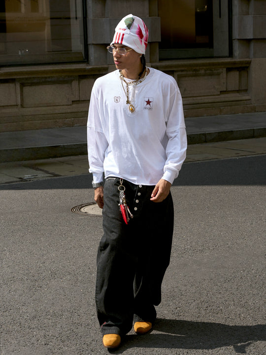 STEEPC Pearl Star Layered Henley Neck Long Sleeve Tee | Face 3 Face