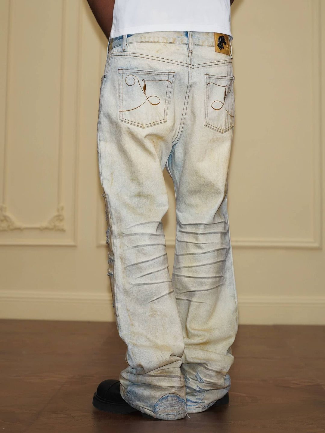 YADcrew Heavy Wash Distressed Cross Motif Button Jeans | Face 3 Face