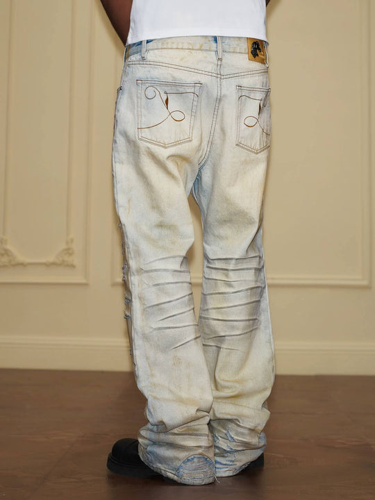 YADcrew Heavy Wash Distressed Cross Motif Button Jeans | Face 3 Face