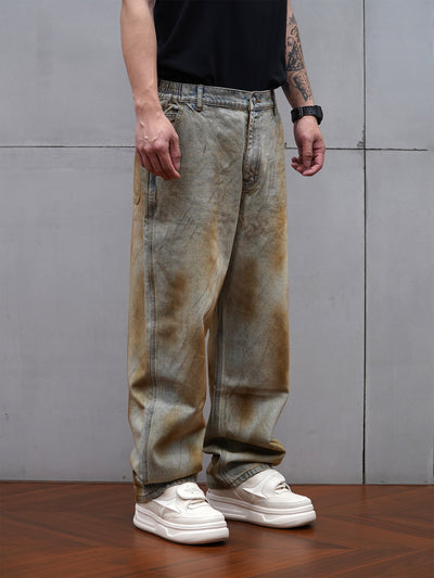 1807 Washed Yellow Spray Vintage Jeans | Face 3 Face