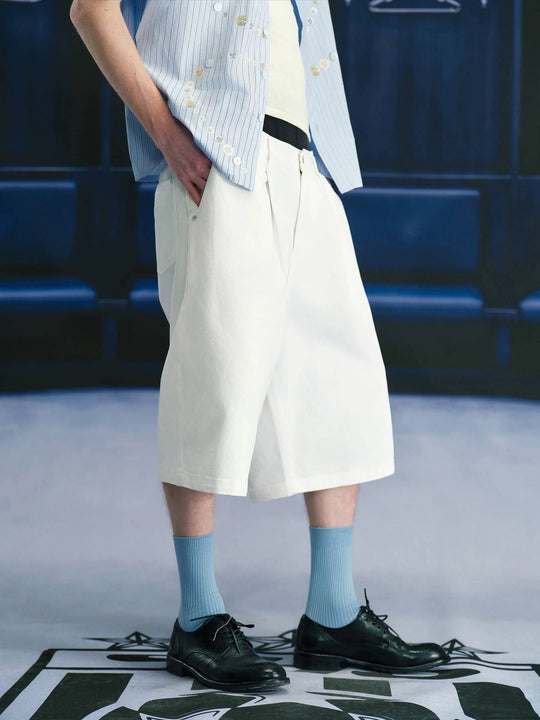 S45 3D Pleat Washed Denim Baggy Shorts | Face 3 Face