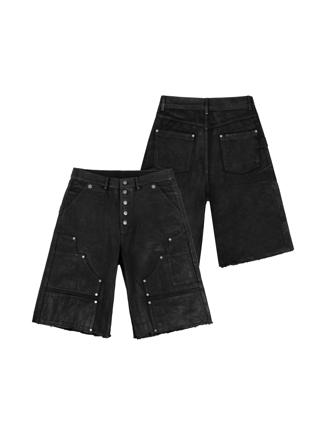 ANTIDOTE Brushed Waxed Studded Double Knee Cutoff Baggy Shorts | Face 3 Face