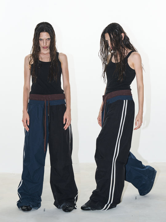 BLIND NO PLAN Double Waistband Layer 3D Pleated Sweatpants | Face 3 Face
