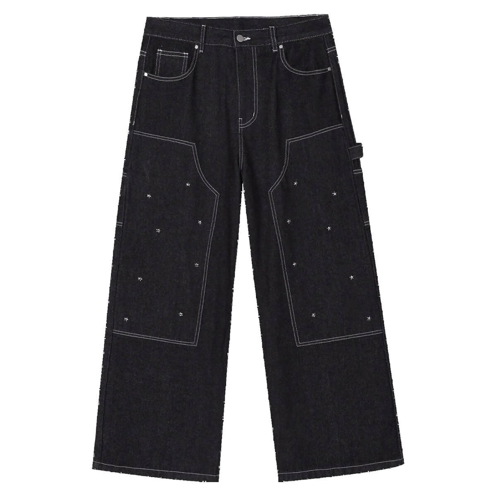 MEDM Star Studded Double Knee Baggy Jeans